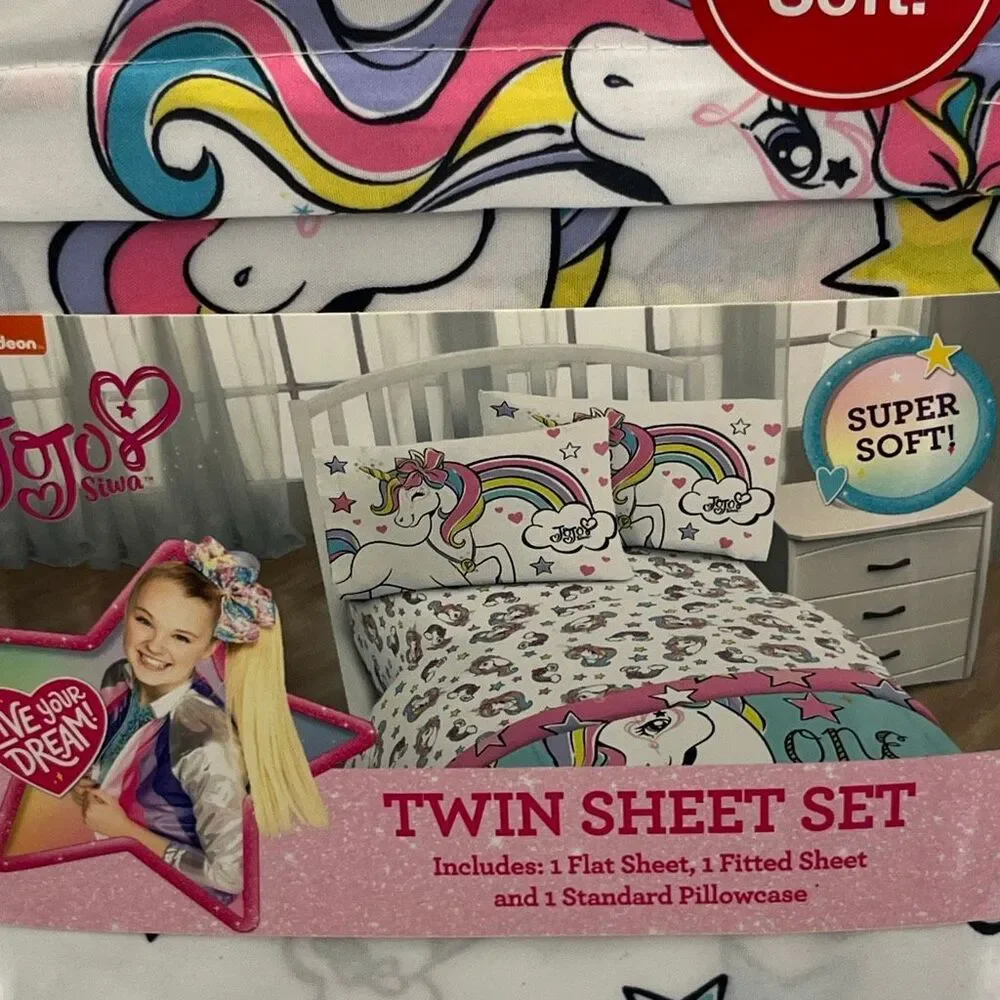 Nickelodeon Twin JoJo Siwa Live Your Dream Unicorn‎ Twin Sheet Set 3 Piece NWT